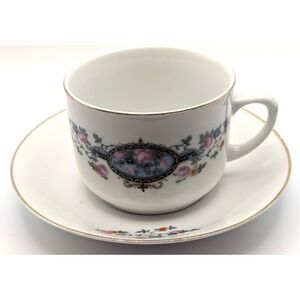 BAVARIA Teacup Saucer Set Floral Gold Trim Porcelain Vintage Germany READ